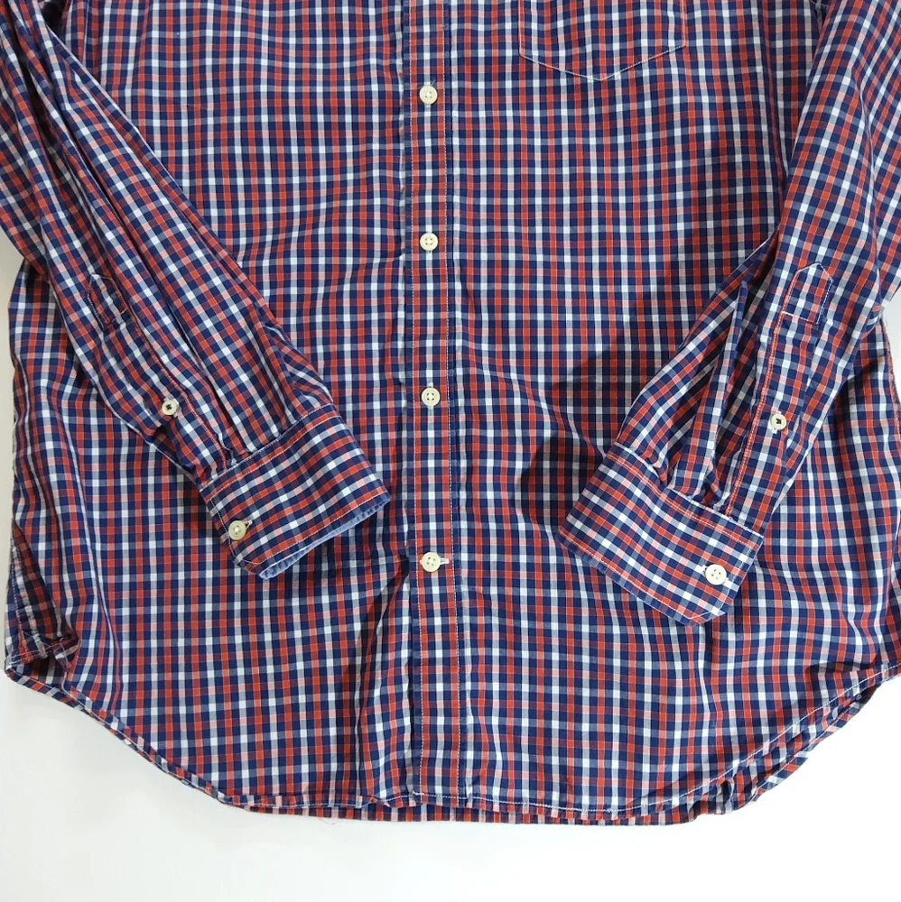 Banana Republic‎ Mens Button Down XL Red Blue Gingham Tailored Slim Fit Preppy